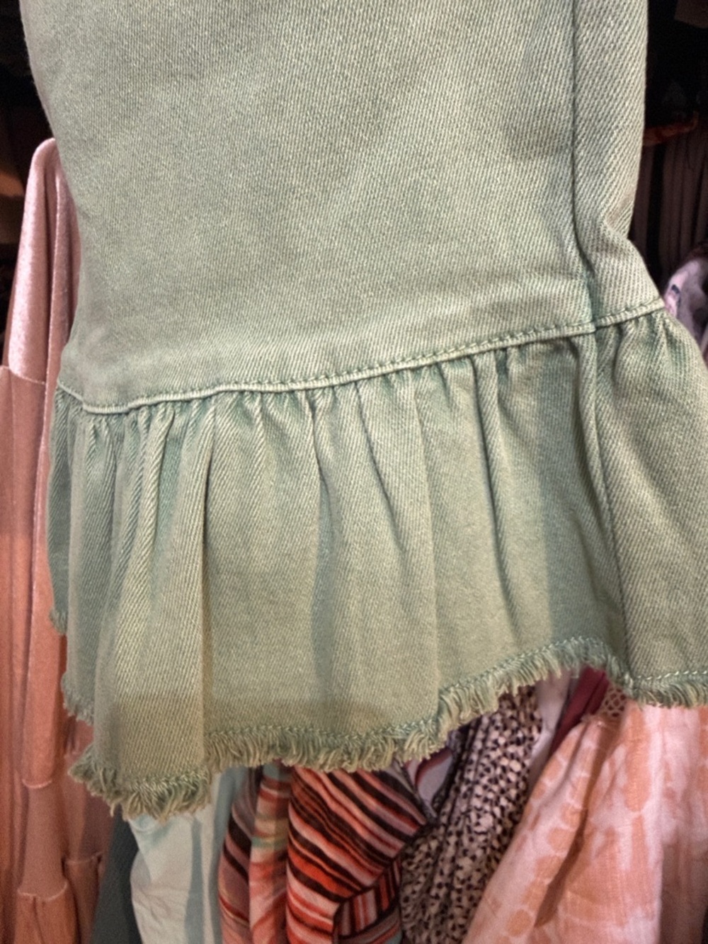 Green Ruffle Hem Wide Leg Jeans - Picture 2 of 5
